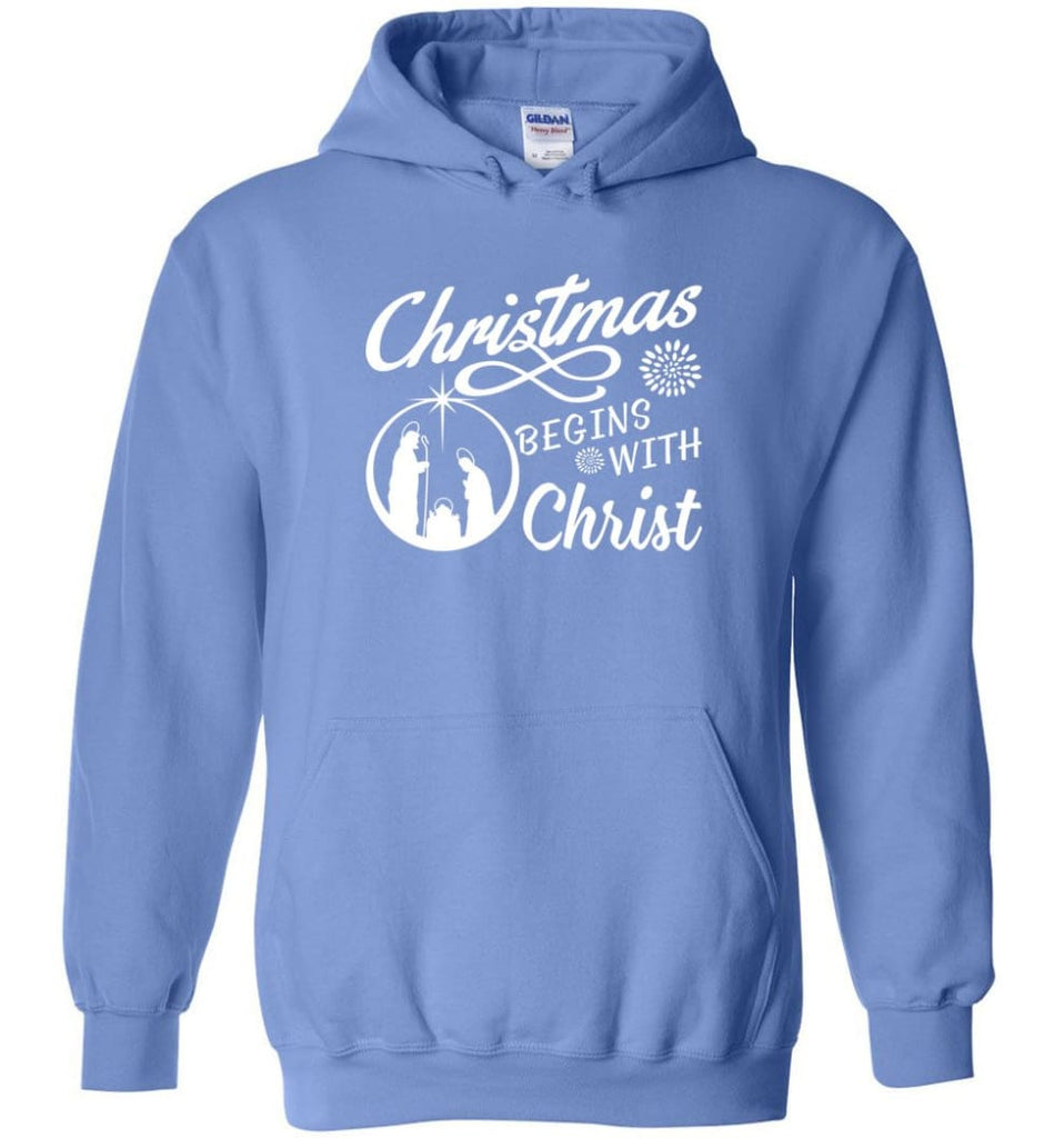 Christmas Begins With Christ Hoodie - Carolina Blue / M