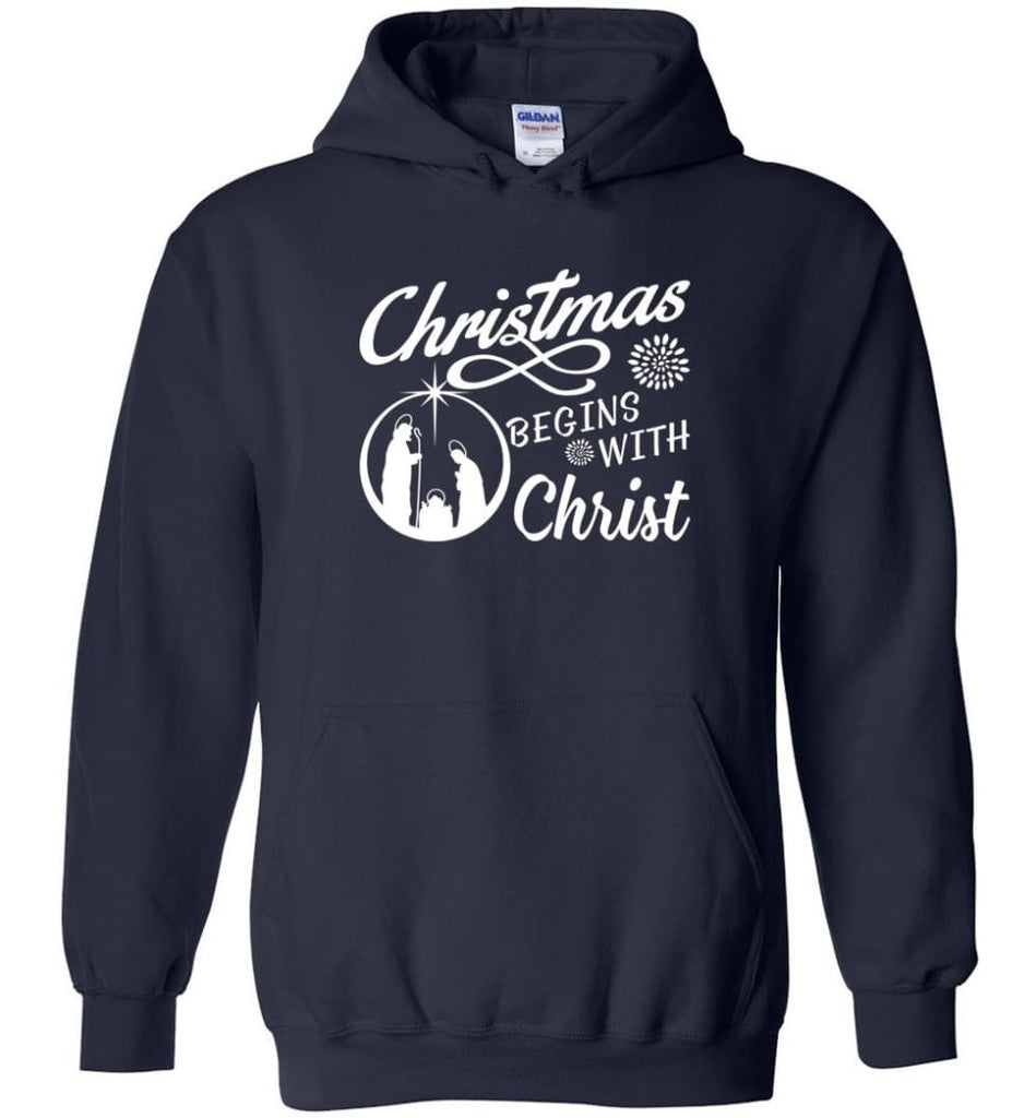 Christmas Begins With Christ Hoodie - Navy / M