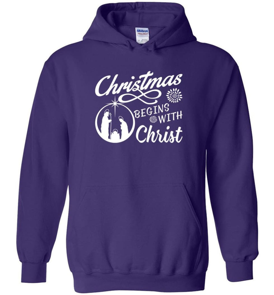 Christmas Begins With Christ Hoodie - Purple / M