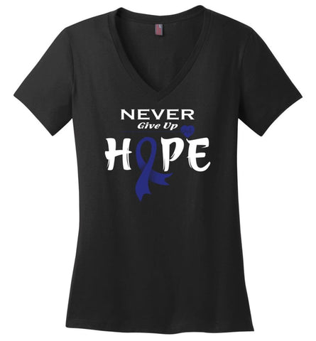 Colon Cancer Awareness Never Give Up Hope Ladies V-Neck - Black / M