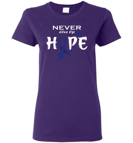 Colon Cancer Awareness Never Give Up Hope Women Tee - Purple / M