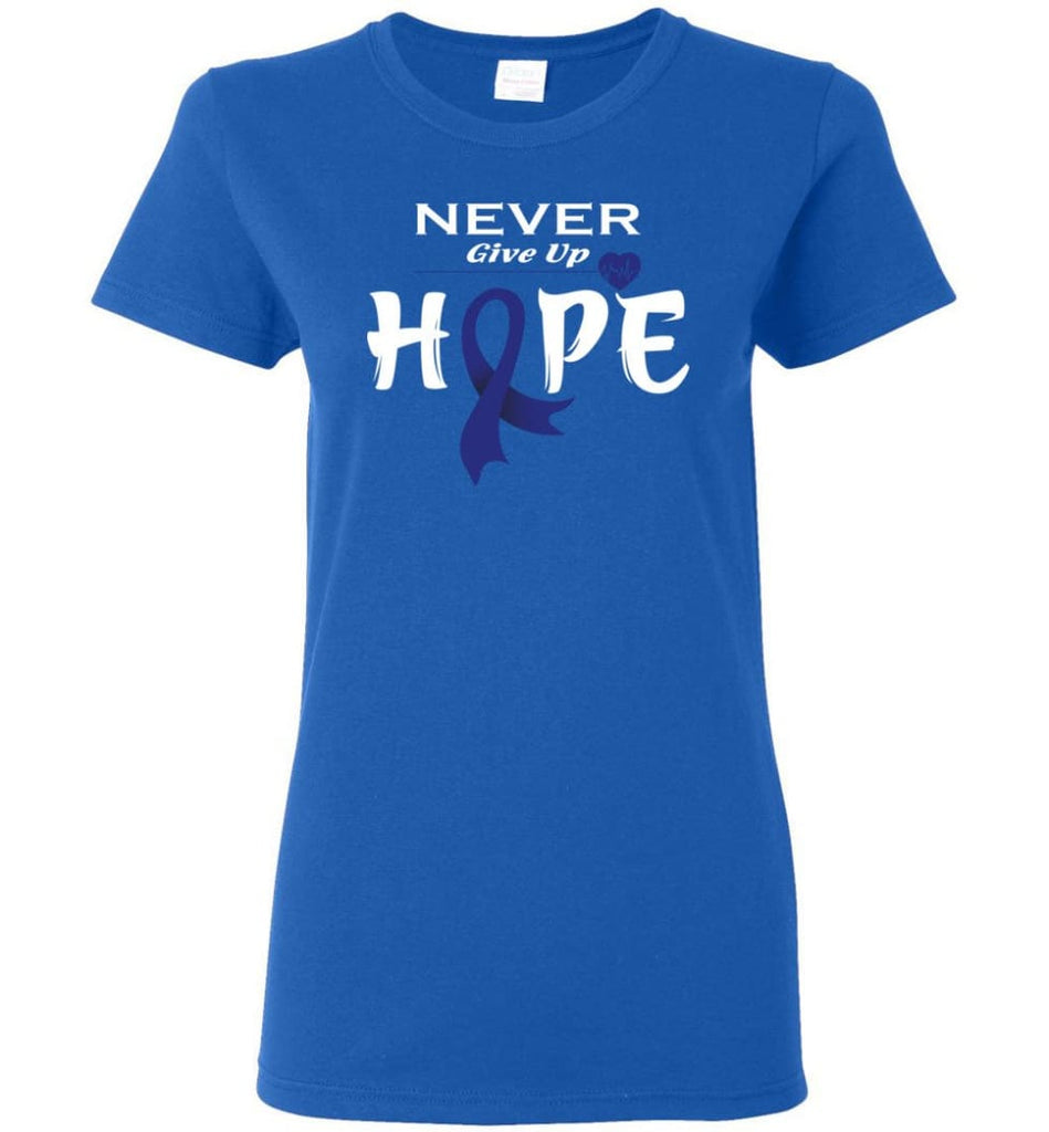 Colon Cancer Awareness Never Give Up Hope Women Tee - Royal / M