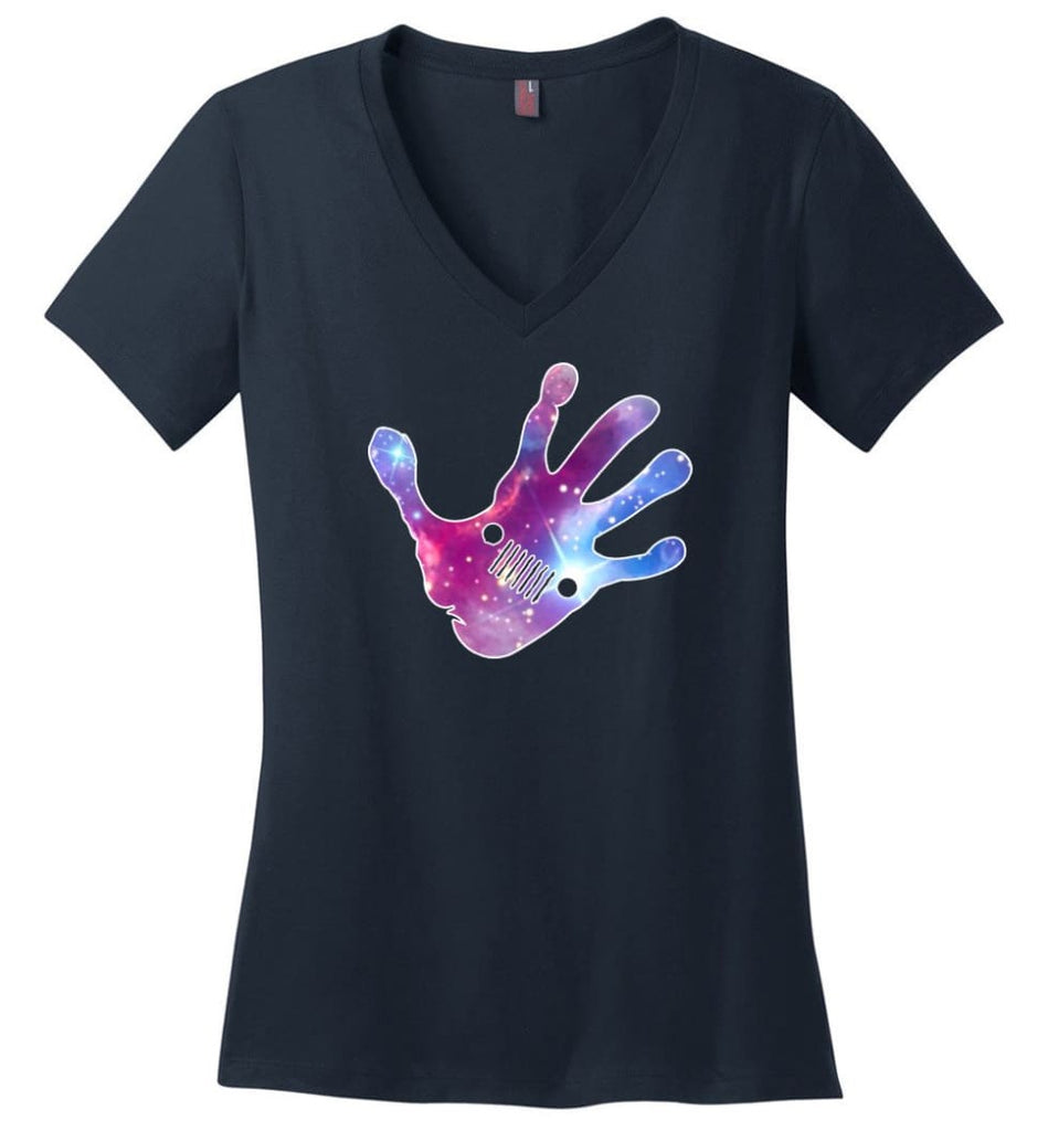 Colorful Water Color Hand Jeep Wave - Ladies V-Neck - Navy / M