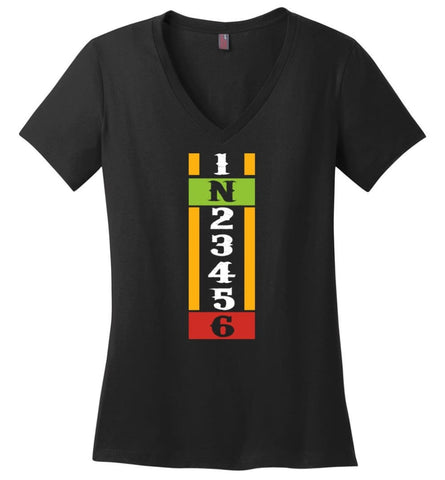 Cool Biker T Shirt Motorcycle Gear Shift Racing 1N23456 Ladies V Neck - Black / M - womens apparel