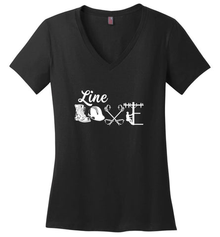 Cool Lineman Shirts Best Lineman Gift Lineman Long Sleeve Shirts - Ladies V-Neck - Black / M