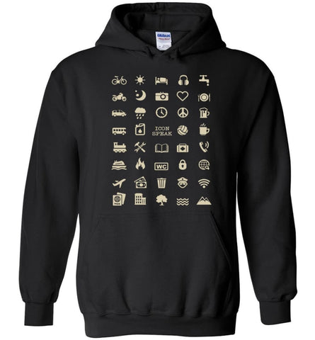 Cool Traveller T shirt Iconspeak Love Travel 40 Travel Icons - Hoodie - Black / M