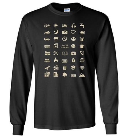 Cool Traveller T shirt Iconspeak Love Travel 40 Travel Icons Long Sleeve - Black / M