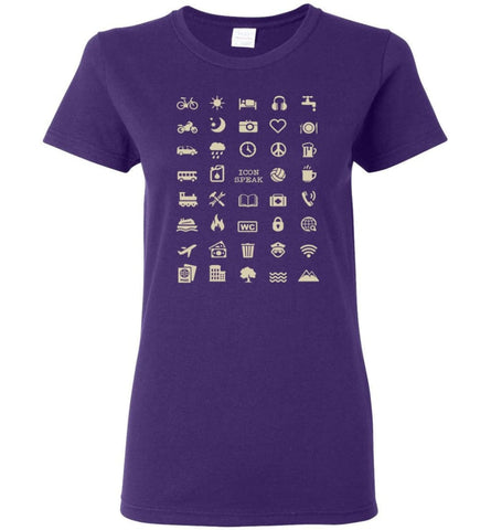 Cool Traveller T shirt Iconspeak Love Travel 40 Travel Icons Women Tee - Purple / M