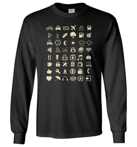 Cool Traveller T Shirt Iconspeak Love Travel 48 Travel Icons Long Sleeve T-Shirt - Black / M
