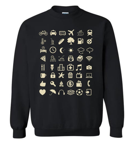 Cool Traveller T Shirt Iconspeak Love Travel 48 Travel Icons Sweatshirt - Black / M