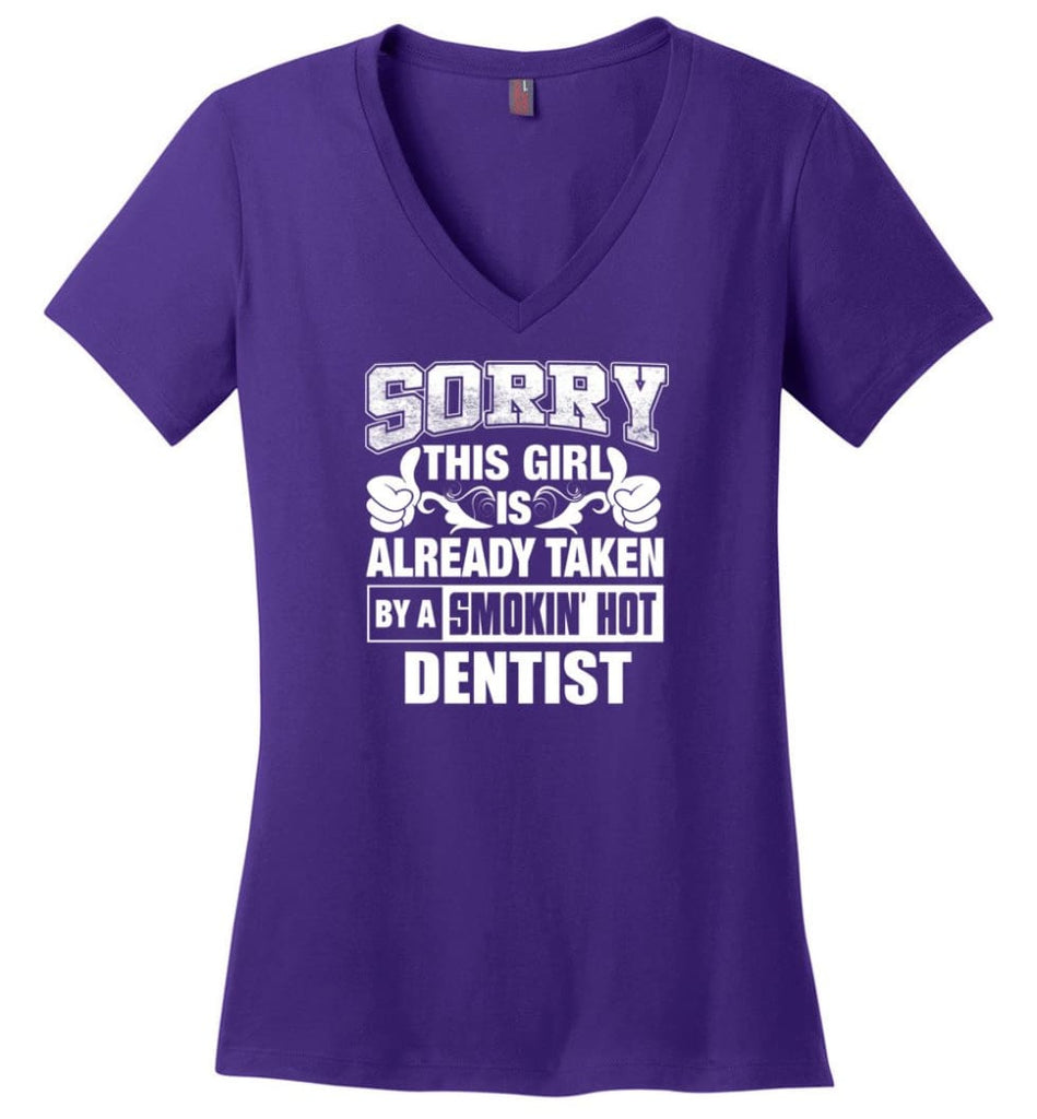 COORDINATOR Shirt Sorry This Girl Is Already Taken By A Smokin’ Hot Ladies V-Neck - Purple / M - 12