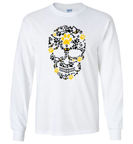 Crazy Cool Pumpkin Dog Paw Face Scary Halloween Skull - Long Sleeve - White / M - Long Sleeve