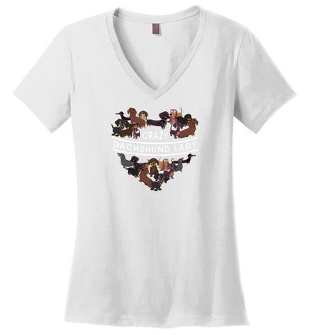 Crazy Dachshund Lady - Ladies V-Neck - White / M - Ladies V-Neck