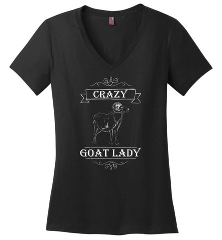 Crazy Goat Lady Funny Gift Shirt For Goat Lovers Ladies V Neck - Black / M - womens apparel