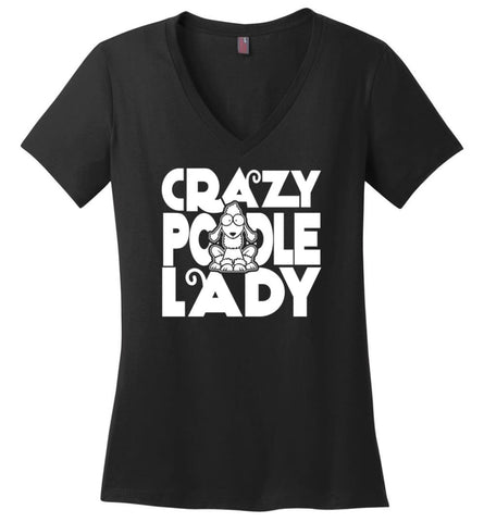 Crazy Poodle Lady Sweater Funny Dog Poodle sweatshirt for Women - Ladies V-Neck - Black / M