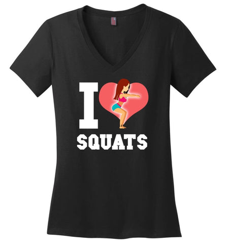 Crossfit Fitness Workout Lover Shirt I Love Squats Ladies V-Neck - Black / M - womens apparel