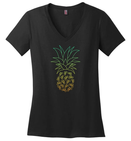 Cyclelogical Pineapple Bike Bicycle Graphic - Ladies V-Neck - Black / M - Ladies V-Neck