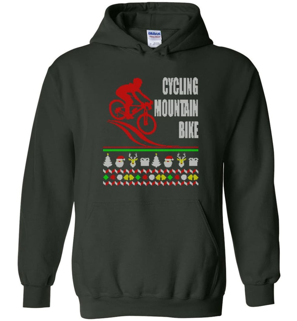Cycling Mountain Bike 2 Ugly Christmas Sweater.png - Hoodie - Forest Green / M