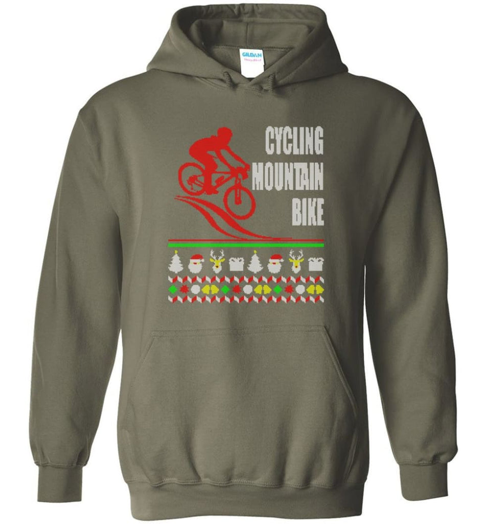 Cycling Mountain Bike 2 Ugly Christmas Sweater.png - Hoodie - Military Green / M