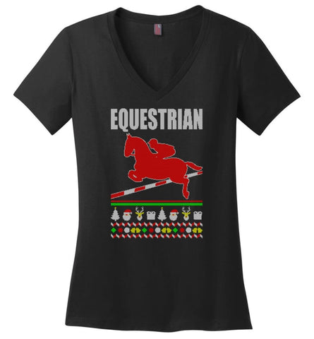 Cycling Mountain Bike 2 Ugly Christmas Sweater.png Ladies V-Neck - Black / M