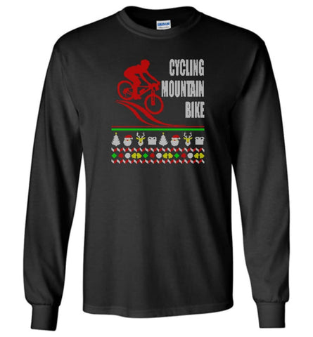 Cycling Mountain Bike 2 Ugly Christmas Sweater.Png Long Sleeve - Black / M