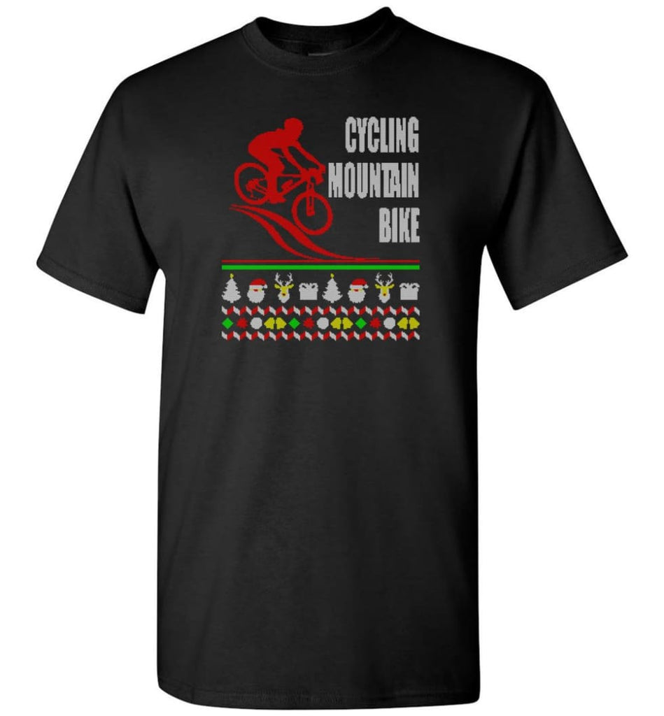 Cycling Mountain Bike 2 Ugly Christmas Sweater.png - Short Sleeve T-Shirt - Black / S
