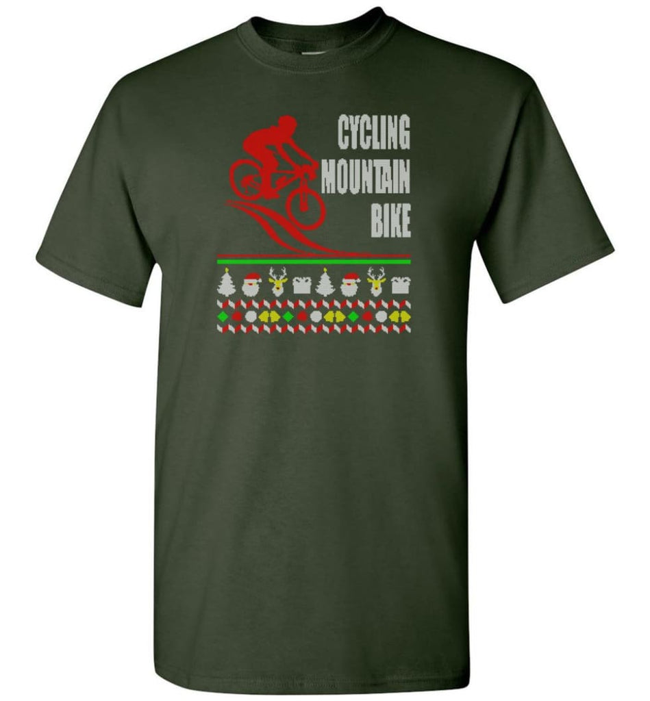 Cycling Mountain Bike 2 Ugly Christmas Sweater.png - Short Sleeve T-Shirt - Forest Green / S