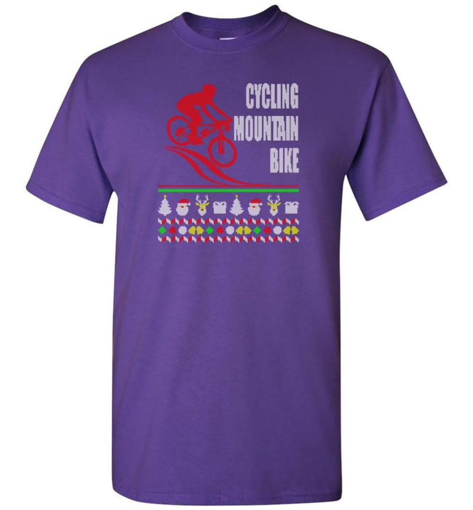Cycling Mountain Bike 2 Ugly Christmas Sweater.png - Short Sleeve T-Shirt - Purple / S