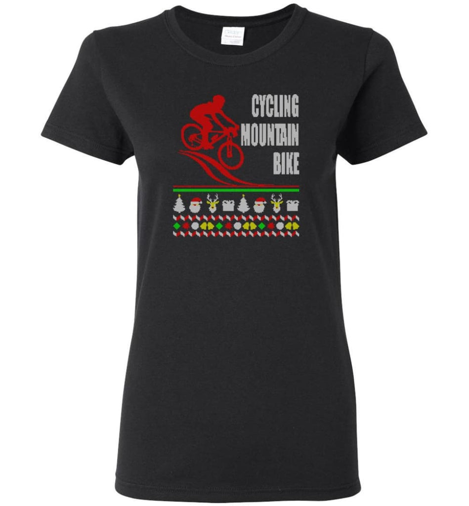Cycling Mountain Bike 2 Ugly Christmas Sweater.png Women Tee - Black / M