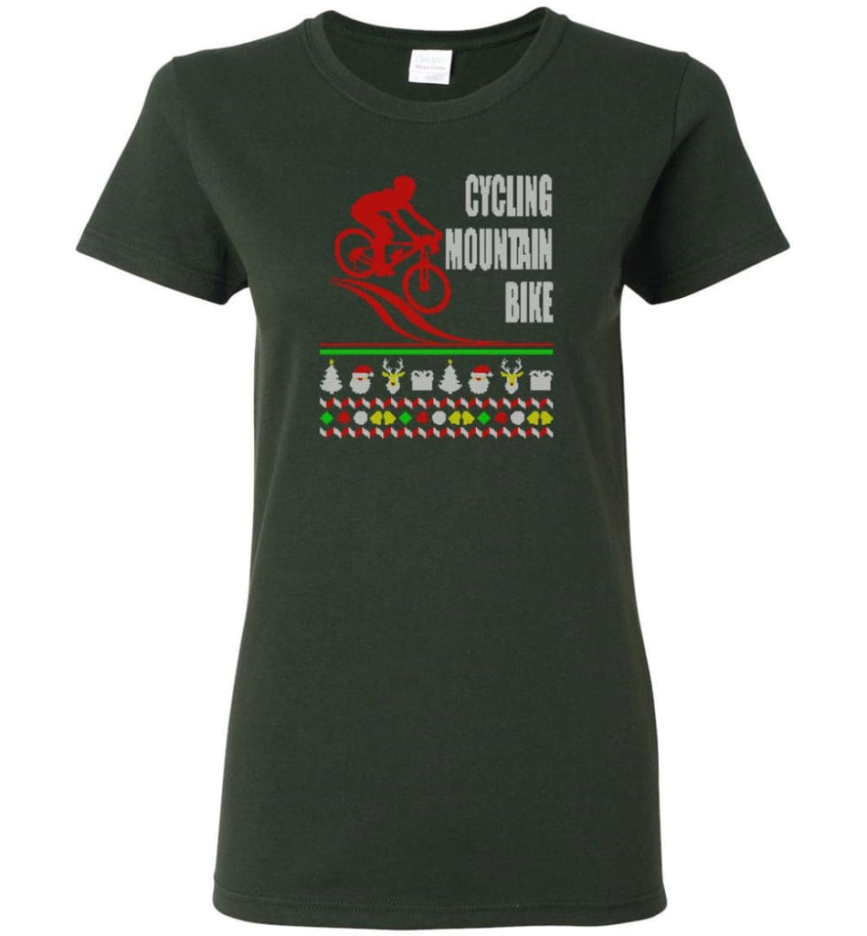Cycling Mountain Bike 2 Ugly Christmas Sweater.png Women Tee - Forest Green / M