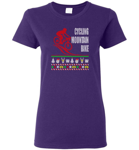Cycling Mountain Bike 2 Ugly Christmas Sweater.png Women Tee - Purple / M