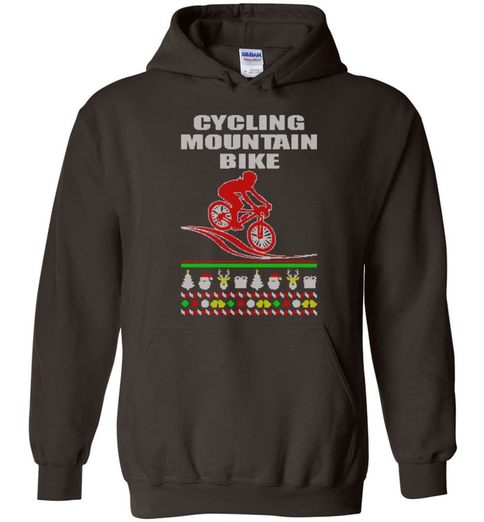 Cycling Mountain Bike Ugly Christmas Sweater - Hoodie - Dark Chocolate / M