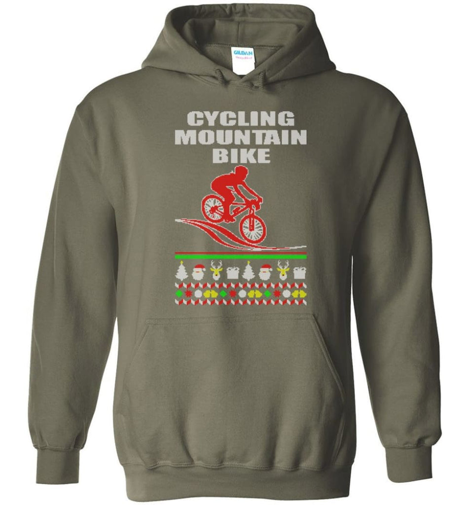 Cycling Mountain Bike Ugly Christmas Sweater - Hoodie - Military Green / M