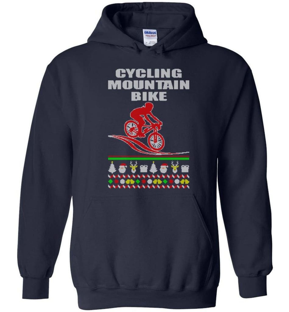 Cycling Mountain Bike Ugly Christmas Sweater - Hoodie - Navy / M