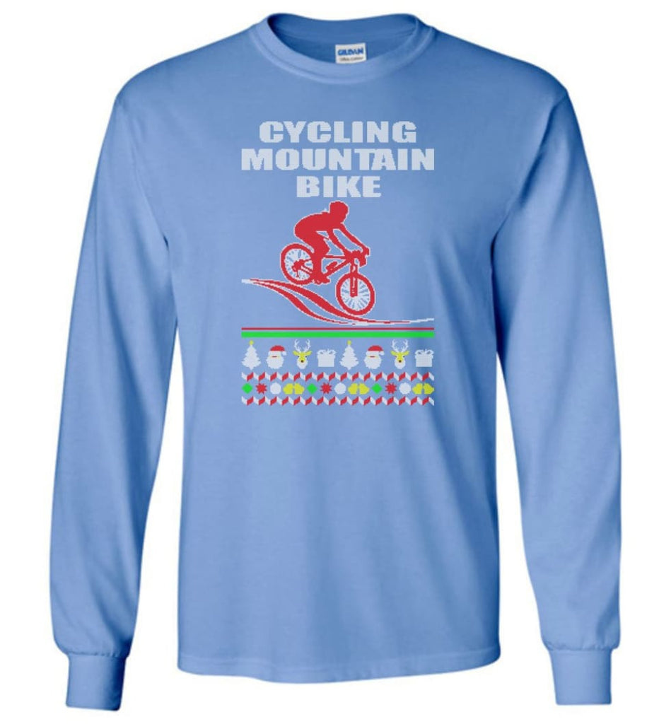 Cycling Mountain Bike Ugly Christmas Sweater - Long Sleeve T-Shirt - Carolina Blue / M