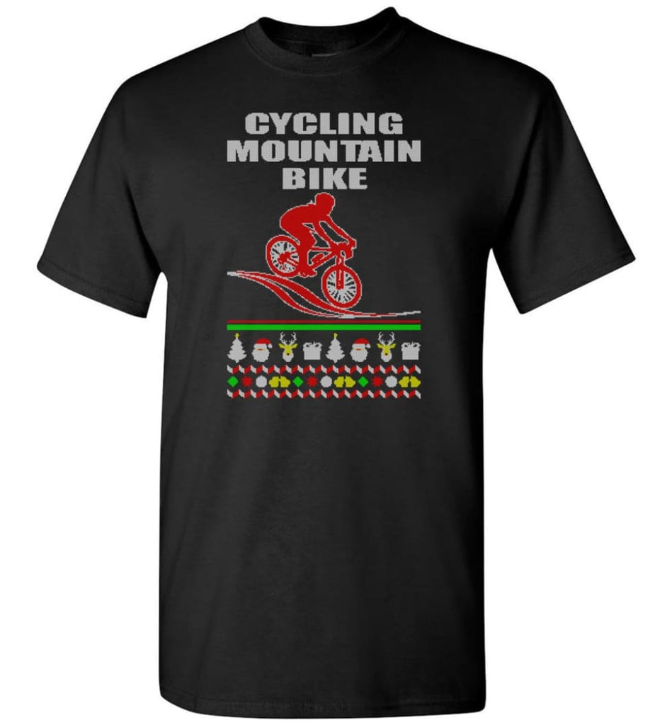 Cycling Mountain Bike Ugly Christmas Sweater - Short Sleeve T-Shirt - Black / S