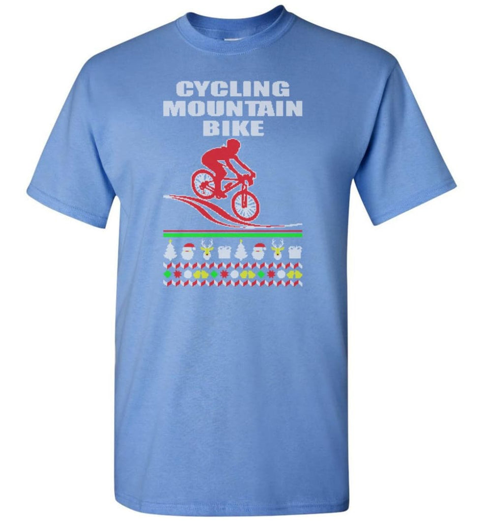 Cycling Mountain Bike Ugly Christmas Sweater - Short Sleeve T-Shirt - Carolina Blue / S