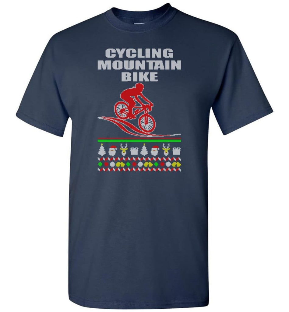 Cycling Mountain Bike Ugly Christmas Sweater - Short Sleeve T-Shirt - Navy / S