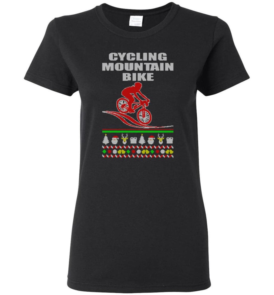Cycling Mountain Bike Ugly Christmas Sweater Women Tee - Black / M