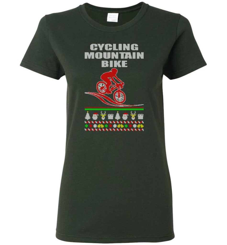 Cycling Mountain Bike Ugly Christmas Sweater Women Tee - Forest Green / M