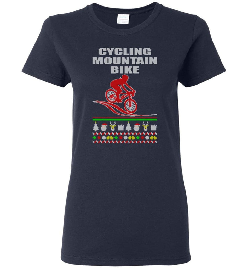 Cycling Mountain Bike Ugly Christmas Sweater Women Tee - Navy / M