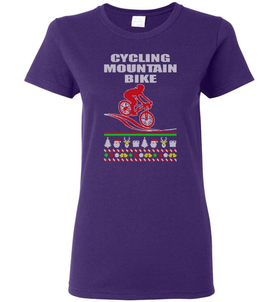 Cycling Mountain Bike Ugly Christmas Sweater Women Tee - Purple / M