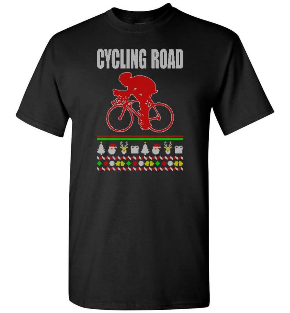 Cycling Road Ugly Christmas Sweater - Short Sleeve T-Shirt - Black / S