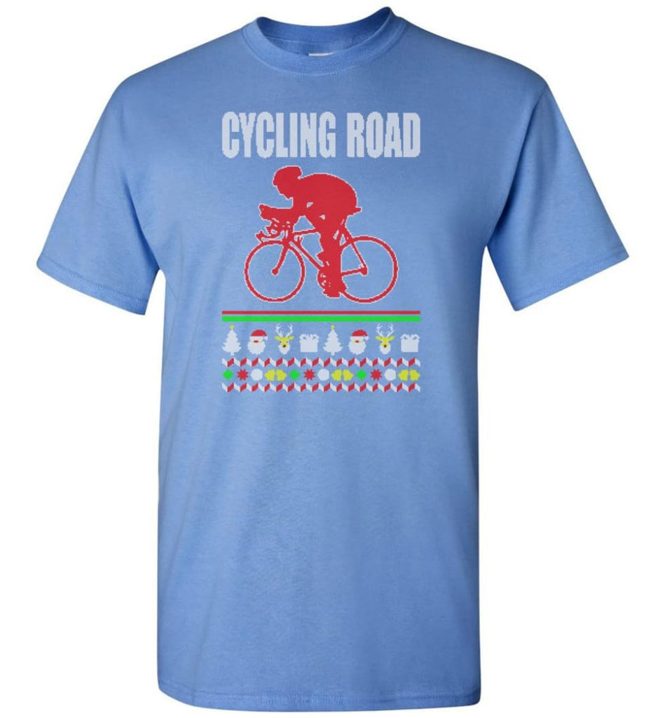 Cycling Road Ugly Christmas Sweater - Short Sleeve T-Shirt - Carolina Blue / S