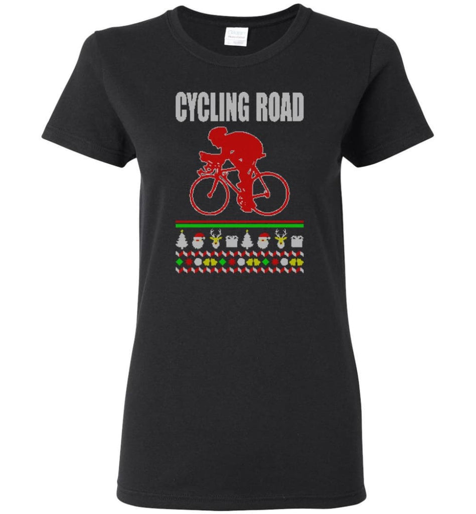 Cycling Road Ugly Christmas Sweater Women Tee - Black / M