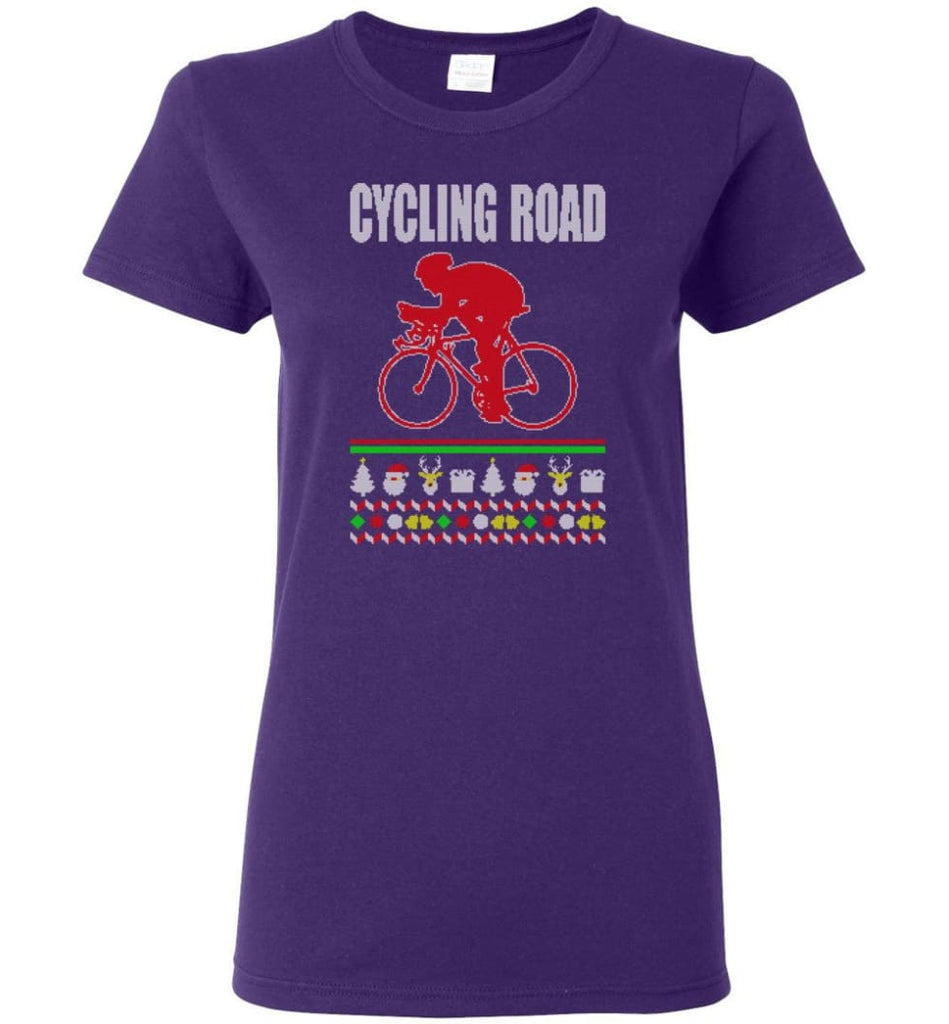 Cycling Road Ugly Christmas Sweater Women Tee - Purple / M