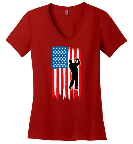 Cycling With American Flag Ladies V-Neck - Red / M