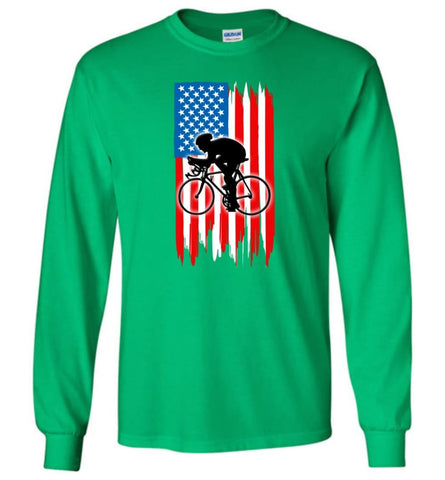 Cycling With American Flag - Long Sleeve T-Shirt - Irish Green / M