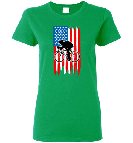 Cycling With American Flag Women Tee - Irish Green / M