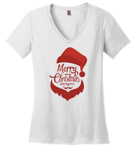 Dabbing Santa Christmas Sweater Merry Christmas Everyone Christmas Pregnancy Shirts - Ladies V-Neck - White / M